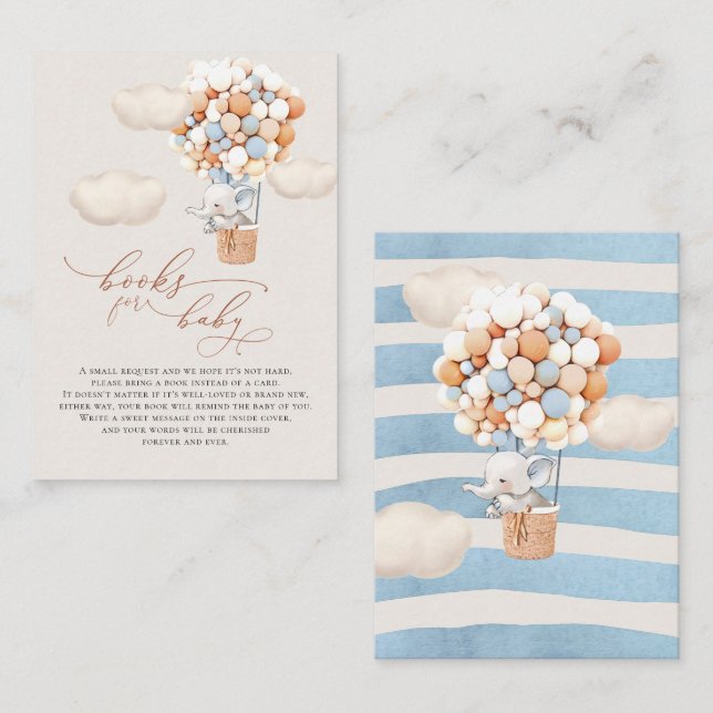 Cartão De Informações Placa de gabinete do elefante Balloon Baby Books (Frente/Verso)