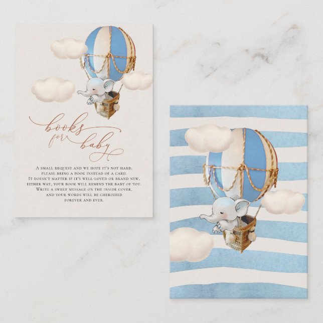 Cartão De Informações Placa de gabinete do elefante Balloon Baby Books (Frente/Verso)