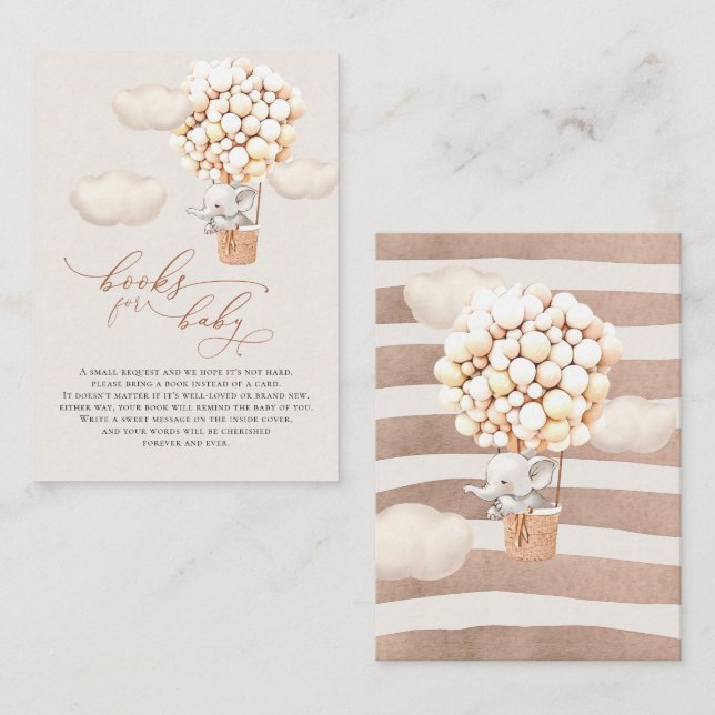 Cartão De Informações Placa de gabinete do elefante Balloon Baby Books (Frente/Verso)