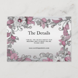 Cartão De Informações Placa de Gabinete Floral Detalhado Branco Prateado