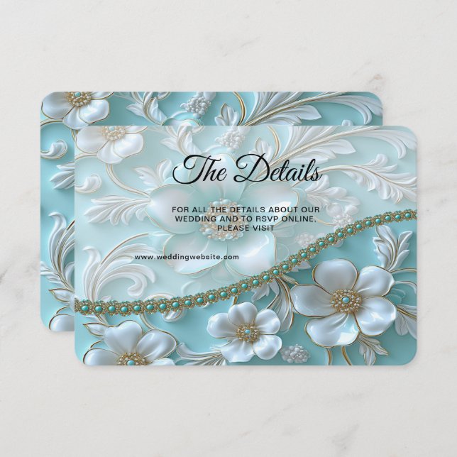Cartão De Informações Placa de gabinete Floral Detalhado Teal White (Frente/Verso)