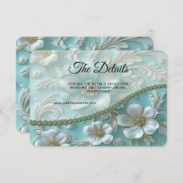 Cartão De Informações Placa de gabinete Floral Detalhado Teal White