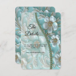 Cartão De Informações Placa de gabinete Floral Detalhado Teal White