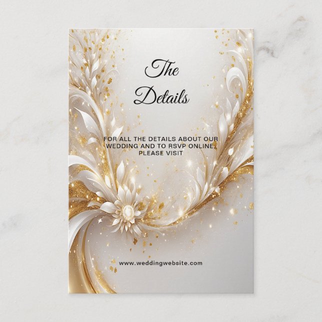 Cartão De Informações Placa de gabinete Floral Dourada branca (Frente)