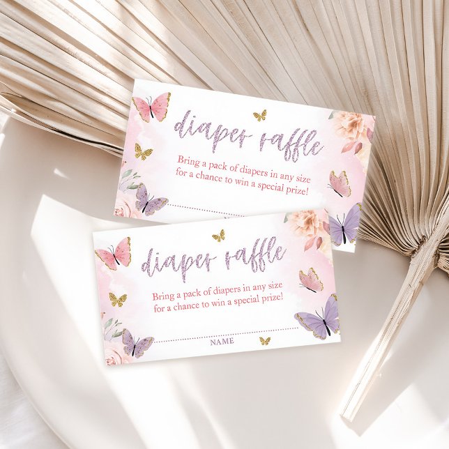 Cartão De Informações Placa de gabinete Raffle com Fralda de borboleta (Butterfly Baby Shower Diaper Raffle Cards)