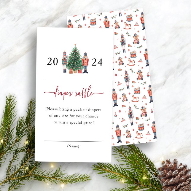 Cartão De Informações Placa de gabinete Raffle de Fralda de Feriado (Diaper Raffle Card - Nutcracker Baby Shower Invitation by Painted Paperie)