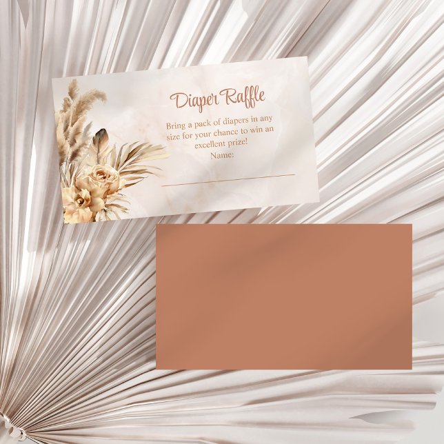 Cartão De Informações Placa de gabinete Raffle de Fralda de orquídea Pam (Pampas Grass Orchid Diaper Raffle Enclosure Card on a white dry palm leaf.)