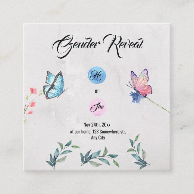 Cartão De Informações Placa de invólucro de Aquarela Azul e Rosa (Frente)