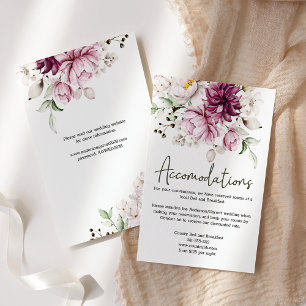Cartão De Informações Placa de Invólucro Floral de Casamento Rosa-Borgon