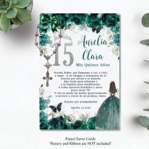 Cartão De Informações Placa de oração Emerald Floral Quinceañera 15