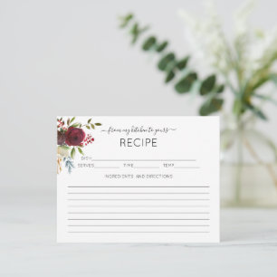 Cartão De Informações Placa de Receita do Chá de panela Floral Vermelho