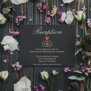 Cartão De Informações Placa de Recepção de casamento de anéis conecta