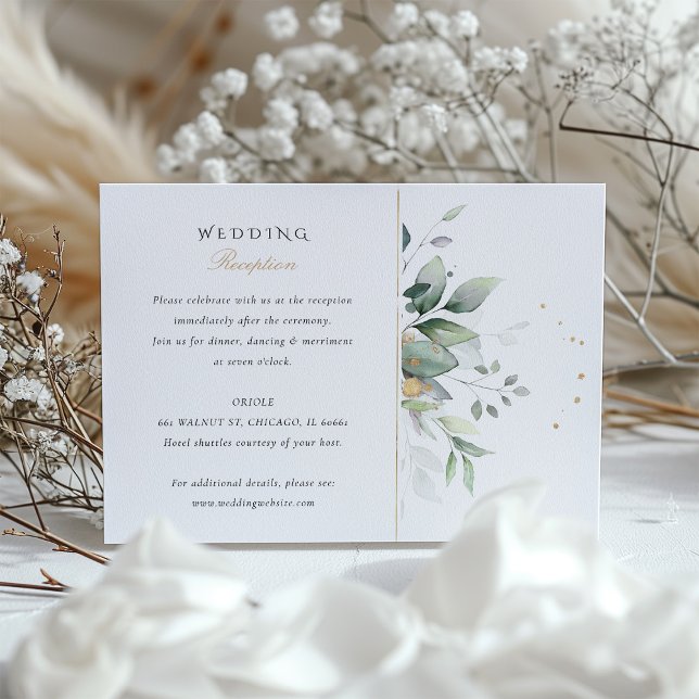 Cartão De Informações Placa de Recepção de casamento de Aquarela Verde e (Criador carregado)