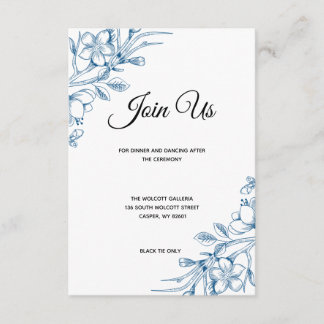 Cartão De Informações Placa de Recepção de casamento Floral Azul Clássic