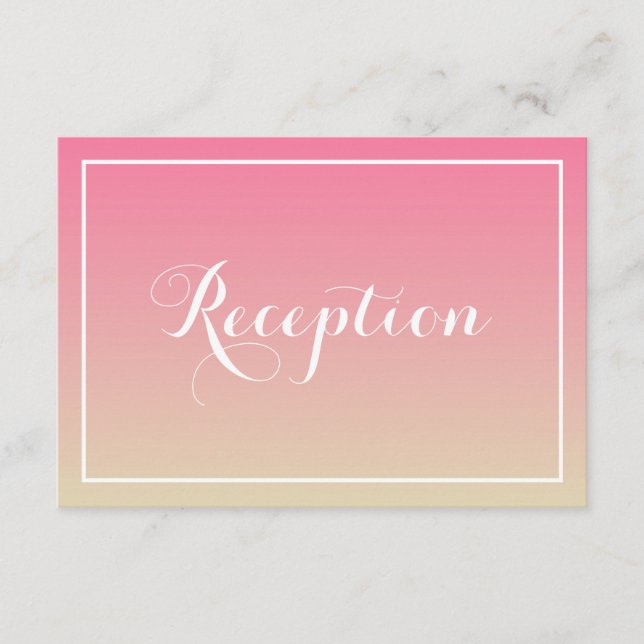 Cartão De Informações Placa de Recepção Elegante de Script Ombre Rosa (Frente)