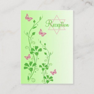 Cartão De Informações Placa de receptáculo de borboletas flóricas rosa e
