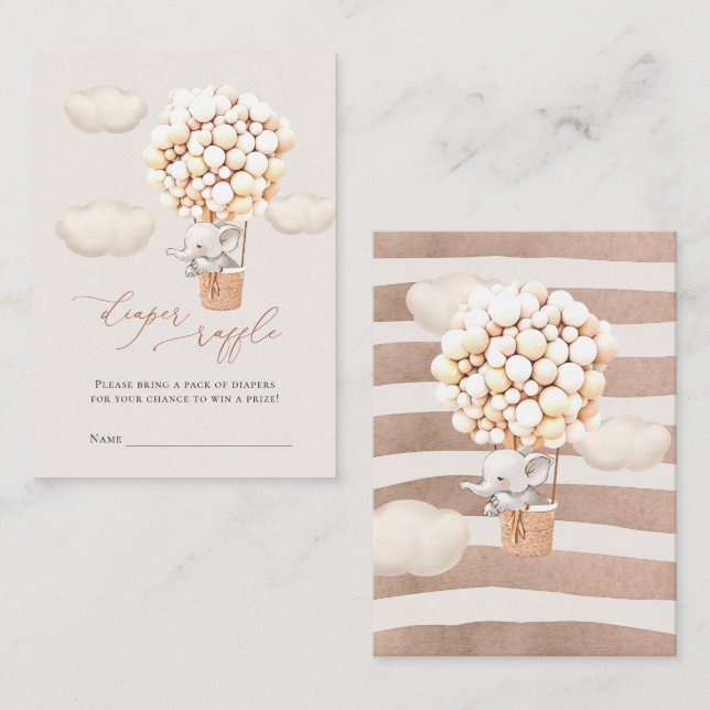 Cartão De Informações Placa de receptáculo de Fralda elefante Raffle (Frente/Verso)