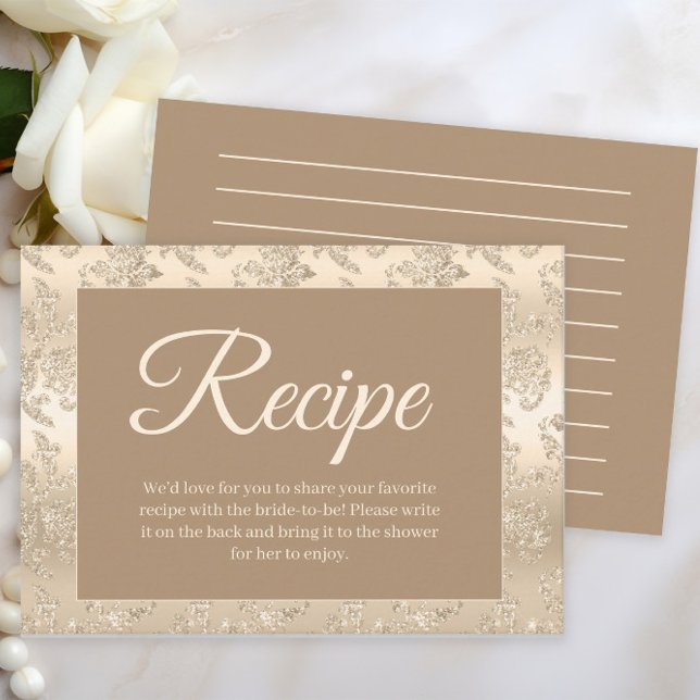 Cartão De Informações Placa de receptáculo de recebimento de Chá de pane (Elegant gold and brown bridal shower recipe enclosure card. )