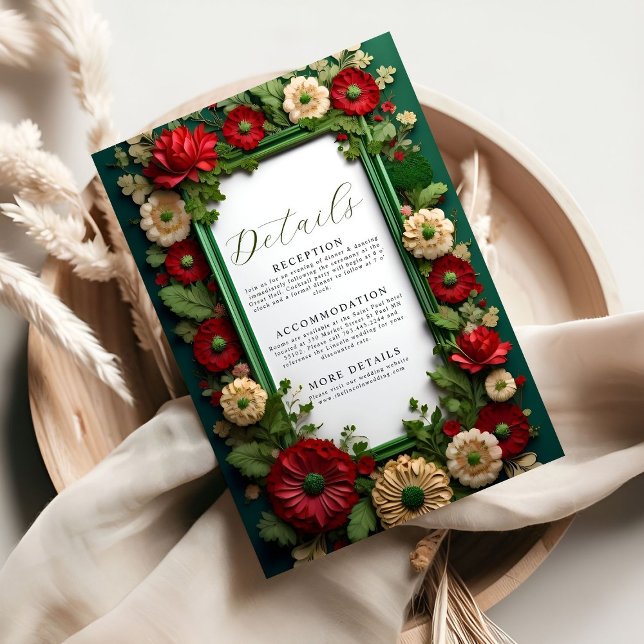 Cartão De Informações Placa de receptáculo Detalhes do Buquê Verde Real  (Criador carregado)