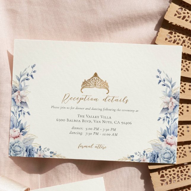 Cartão De Informações Placa de receptáculo Floral Quinceañera gold Tiara (Criador carregado)