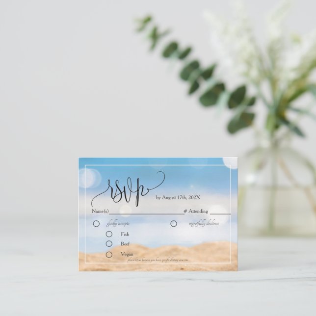 Cartão De Informações Placa de receptáculo RSVP de Destinos de Praia (Em pé/Frente)