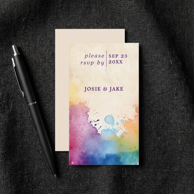 Cartão De Informações Placa de receptáculo RSVP de pintura brilhante (Bright paint splashes RSVP Enclosure Card.)