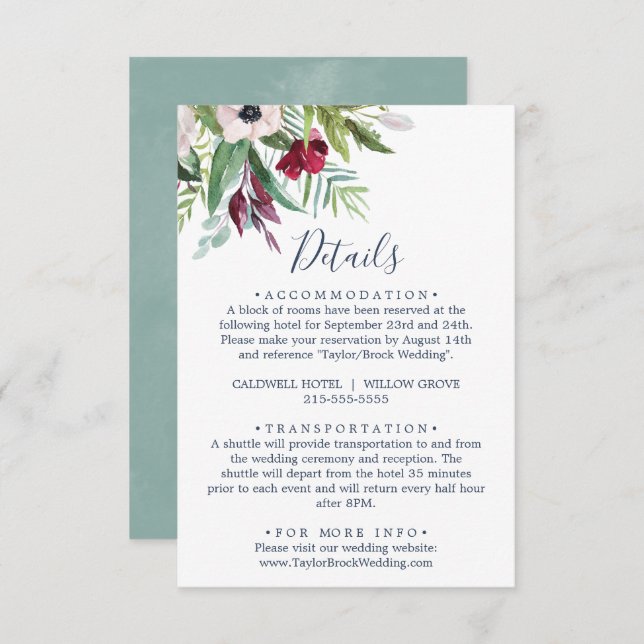 Cartão De Informações Placa do gabinete de detalhes da brisa tropical (Frente/Verso)