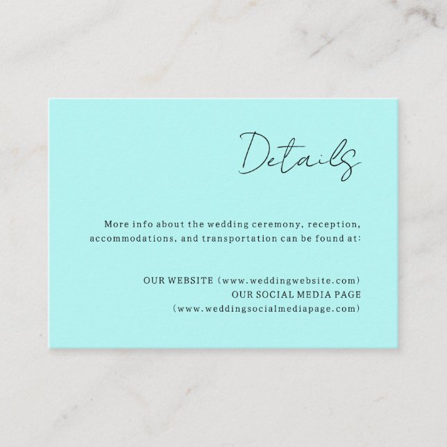 Cartão De Informações Placa do gabinete Detalhes do casamento das luzes  (Frente)