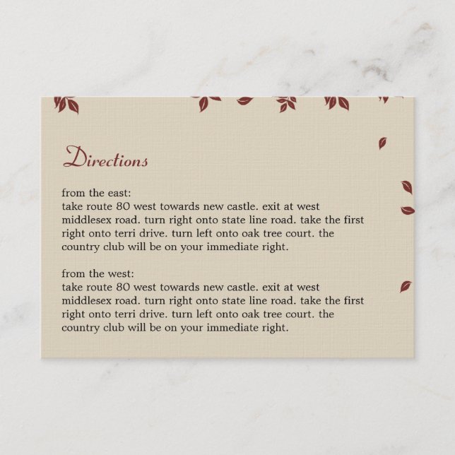 Cartão De Informações Placa Oak Tree Directions (Frente)