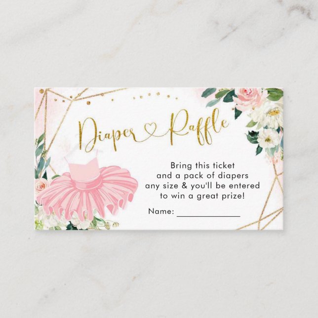 Cartão De Informações Placa Raffle Chá de fraldas Ballerina Tutu (Frente)