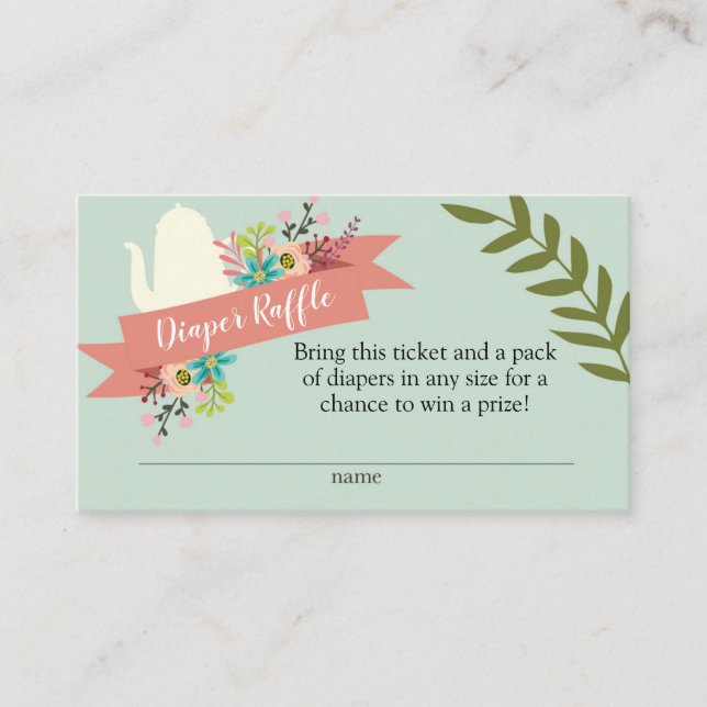 Cartão De Informações Placa Raffle de Fralda de Tea Party (Frente)