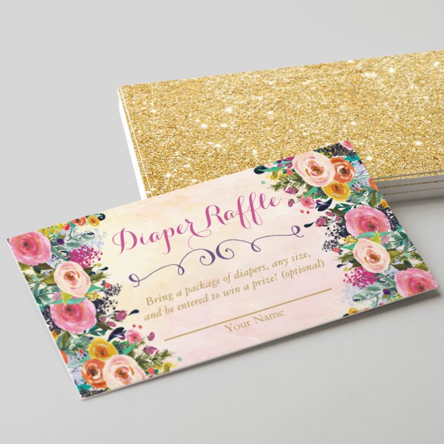 Cartão De Informações Placa Raffle de Fralda Floral (Criador carregado)