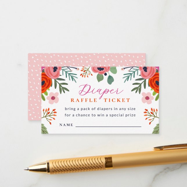 Cartão De Informações Placa Raffle de Fralda Floral Brilhante (Frente/Verso In Situ)