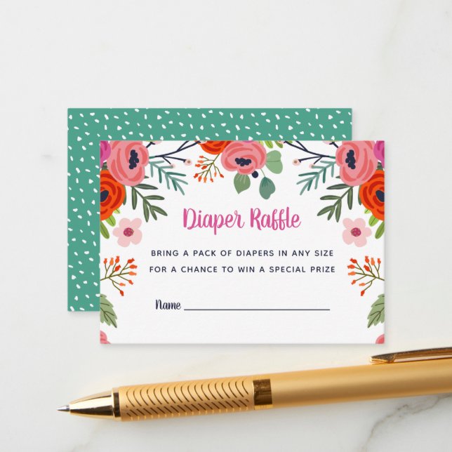 Cartão De Informações Placa Raffle de Fralda Floral Brilhante (Frente/Verso In Situ)