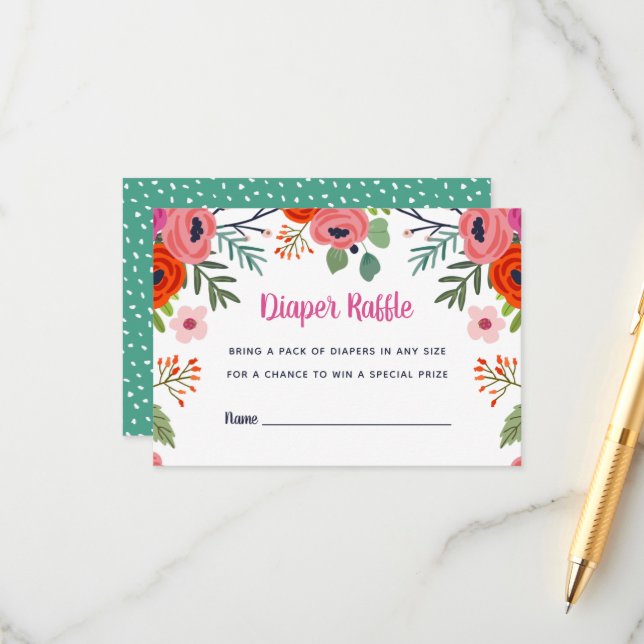 Cartão De Informações Placa Raffle de Fralda Floral Brilhante (Frente/Verso In Situ)