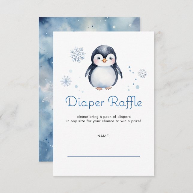 Cartão De Informações Placa Raffle Fralda pinguim - Tema de inverno (Frente/Verso)