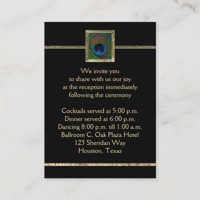 Cartão De Informações Placa receptáculo de pena de peacock preta e Doura (Frente)