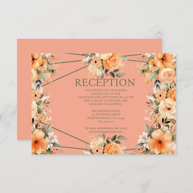 Cartão De Informações Placa receptáculo de Recepção de casamento Peach S (Frente/Verso)