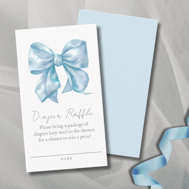 Cartão De Informações Placa receptáculo Raffle de Fralda de Chá de frald (Blue Bow Baby Shower Diaper Raffle Enclosure Card)