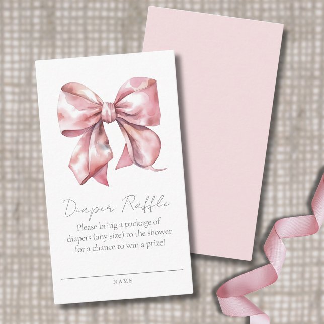 Cartão De Informações Placa receptáculo Raffle do Fralda do Arco rosa (Pink Bow Baby Shower Diaper Raffle Enclosure Card)