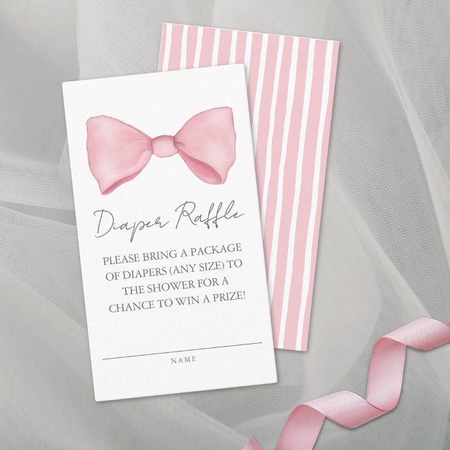 Cartão De Informações Placa receptáculo Raffle do Fralda do Arco rosa (Pink Bow Baby Shower Diaper Raffle Enclosure Card )