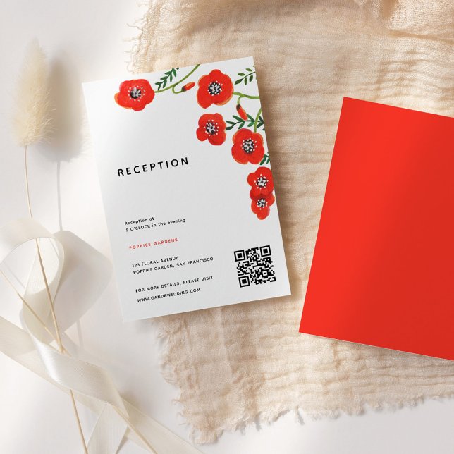 Cartão De Informações Placa receptora de Recepção de casamento de papoil (Flower Red poppy Wedding Reception Enclosure Card)