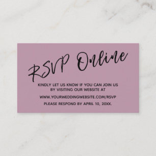 Cartão De Informações Placa Rosa Mauve Simples de RSVP Online de Casamen