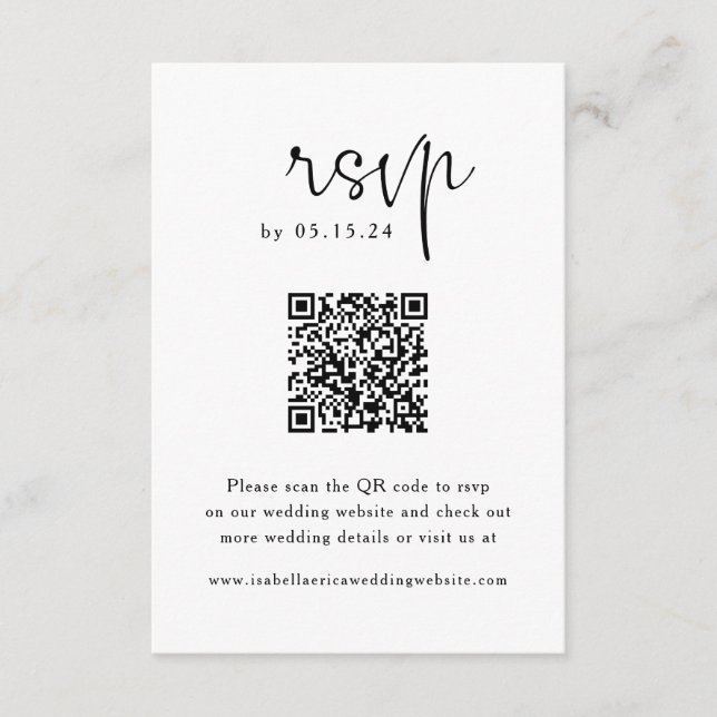 Cartão De Informações Placa RSVP de Casamento de Código QR de Script Ele (Frente)