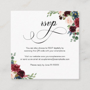 Cartão De Informações Placa RSVP de Casamento de Código QR de Script Fl
