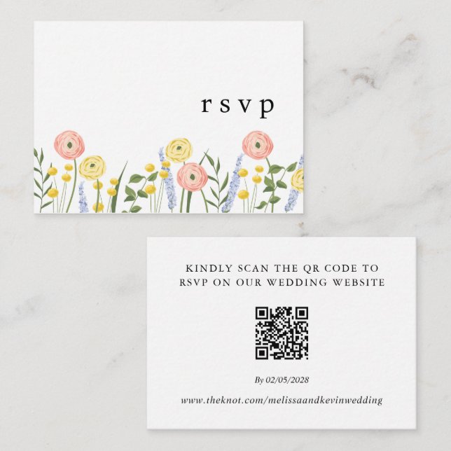 Cartão De Informações Placa RSVP de Casamento de Código QR Floral (Frente/Verso)