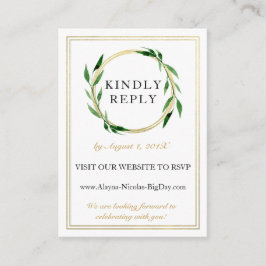 Cartão De Informações Placa RSVP de Casamento de Faux Wreath Ouro