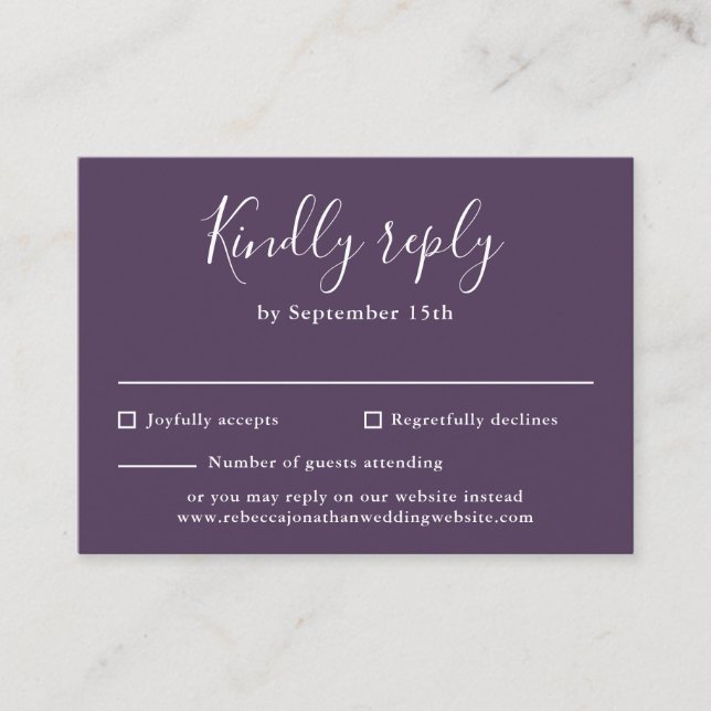 Cartão De Informações Placa RSVP de Casamento de Script Moderno de Orçam (Frente)