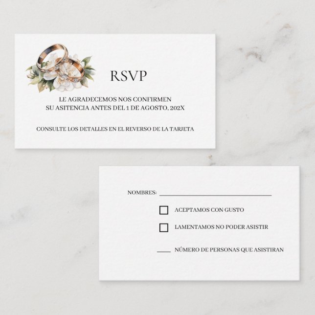 Cartão De Informações Placa RSVP de Casamento Floral Espanhol (Frente/Verso)