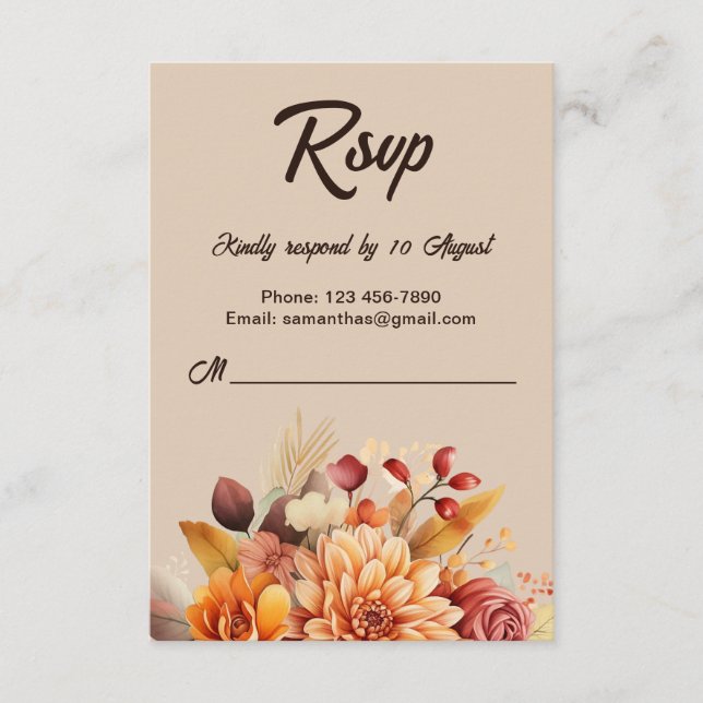 Cartão De Informações Placa RSVP de Casamento Floral Light Terracotta Fa (Frente)